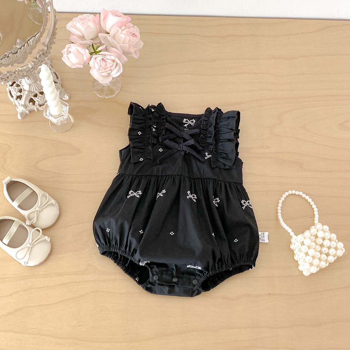 Baby Girl Black Bow Print Romp - Baby Clothing Online review and price